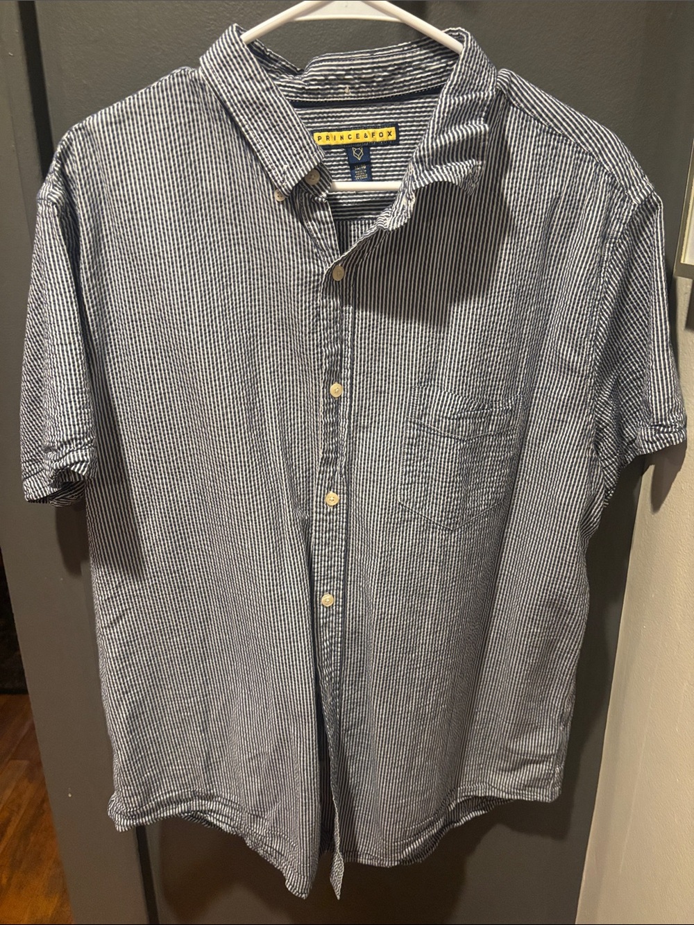 Prince & Fox Navy and White Striped Short-Sleeve Button-Down Shirt
